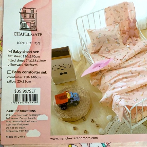 Baby Sheet Set ChapelGate 100% Cotton PinkUnicorn - Picture 5 of 5